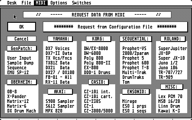 Gen Patch Midi-to Computer screen showing available devices.