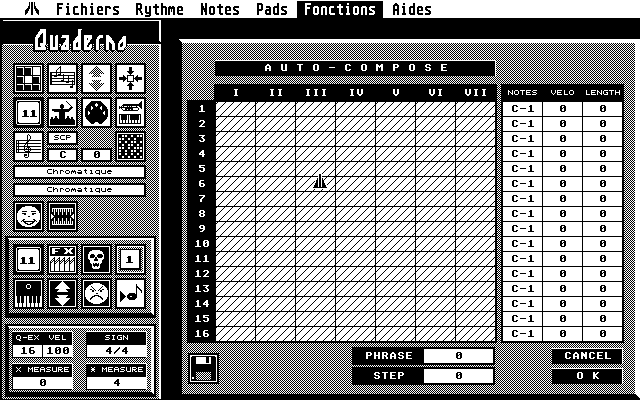 Quaderno auto-composer screen